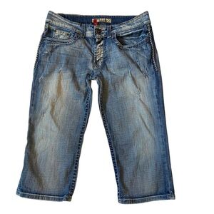 BKE Culture Distressed Denim Cropped Capris Stretch Jeans Stitching Size 31
